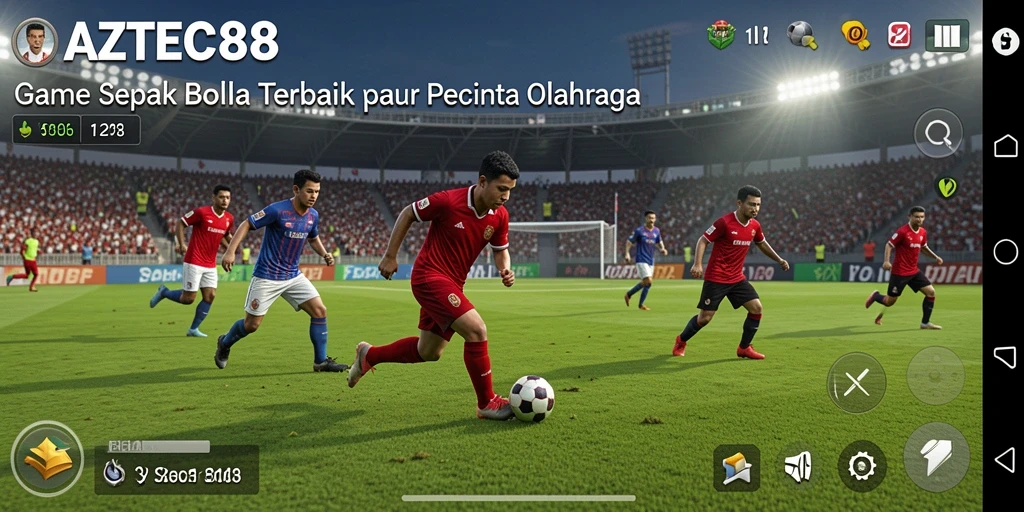 Tampilan gameplay <strong>AZTEC88</strong> yang dinamis dan menegangkan di lapangan sepak bola.