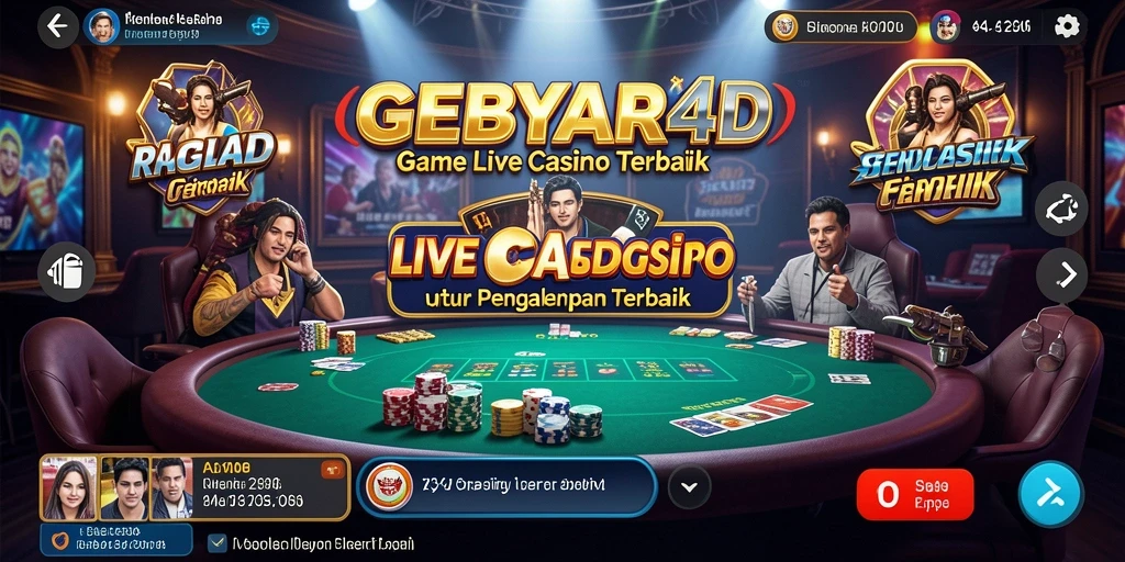 Screenshot permainan GEBYAR4D yang menampilkan dealer profesional dan gameplay interaktif.