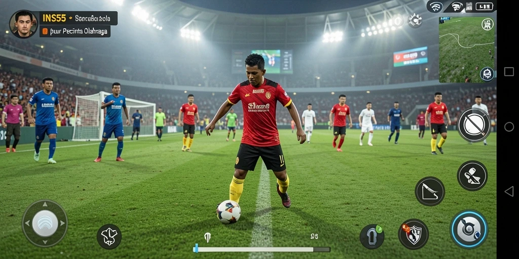 Gameplay seru dalam INS55 yang menggambarkan pertandingan sepak bola.
