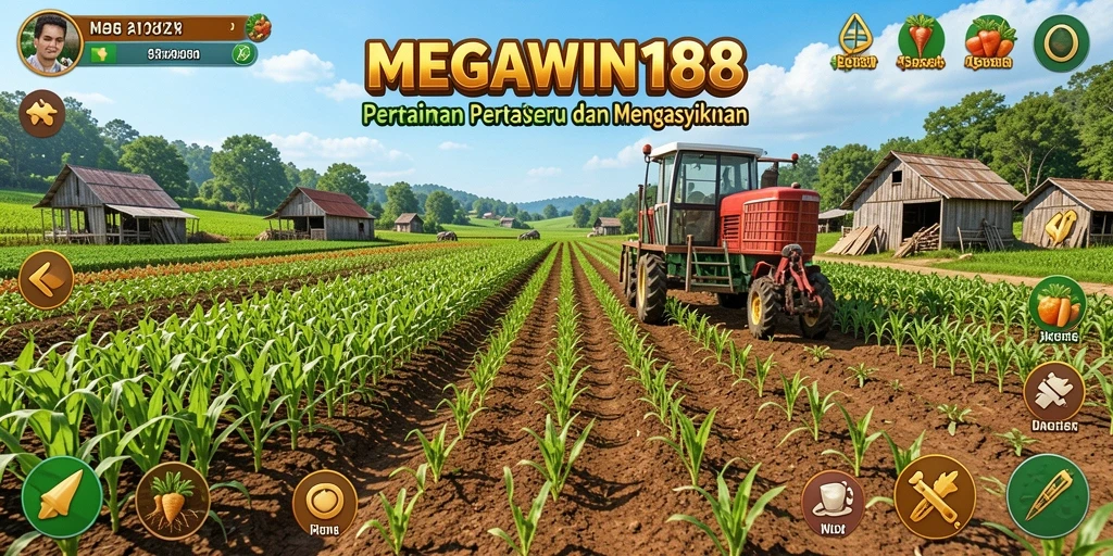 Screenshot utama MEGAWIN188 menampilkan gameplay seru pertanian.