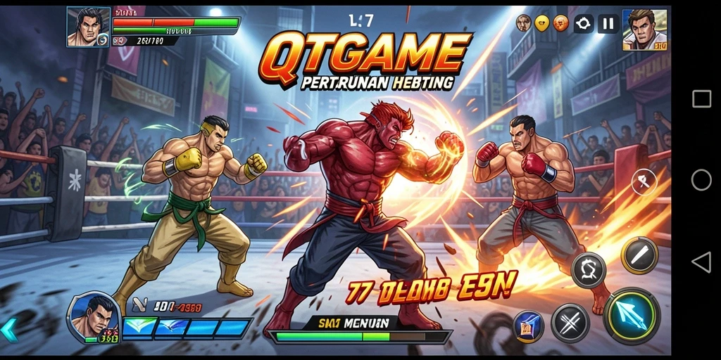 Screenshot menampilkan aksi bertarung mendebarkan di QTGAME.