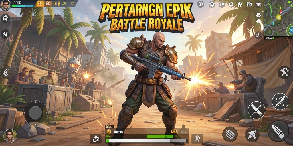 Screenshot gameplay RPRR menampilkan aksi laga seru Battle Royale.