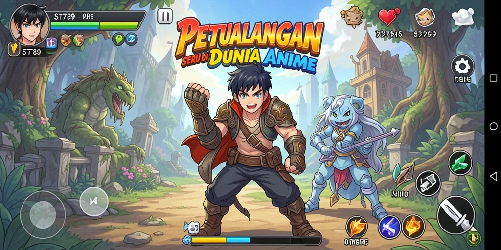 Screenshot gameplay ST789 yang menampilkan pertarungan karakter Anime.