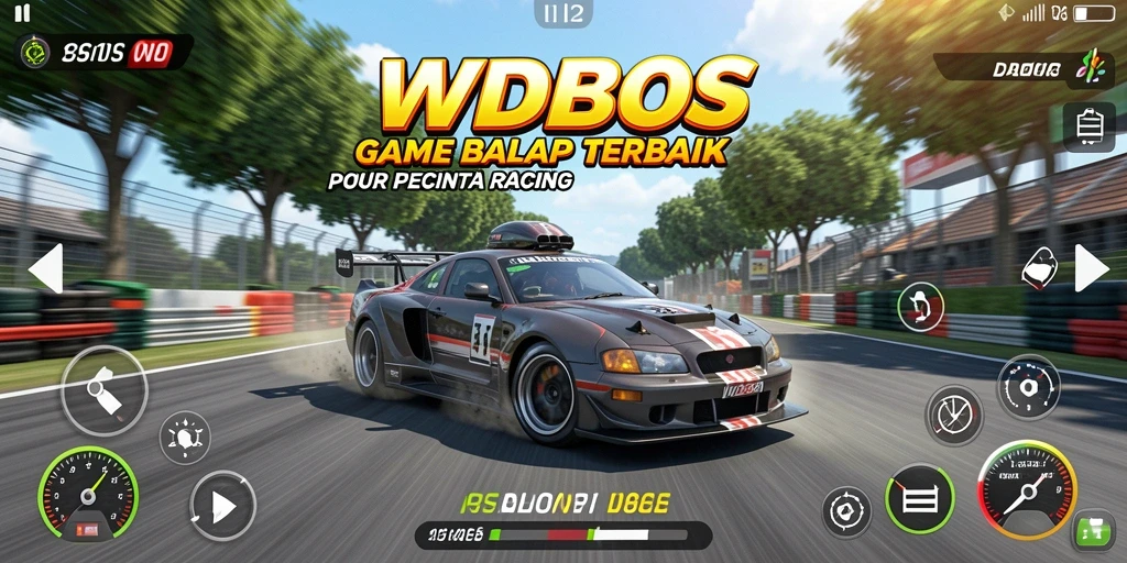 Gameplay WDBOS yang mendebarkan dengan mobil di trek balap.
